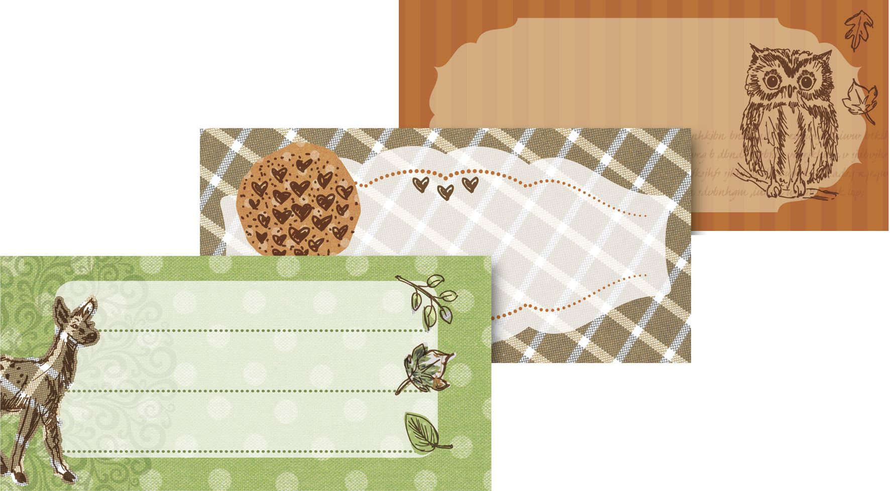 Samolepicí jmenovky v roli, 24ks srna,sova, ježek