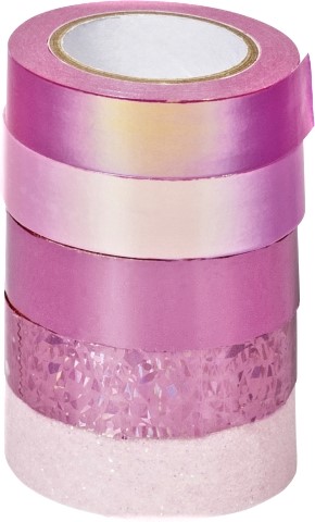 Páska lepicí papírová 5ks - lesk, glitr, hologram růžová