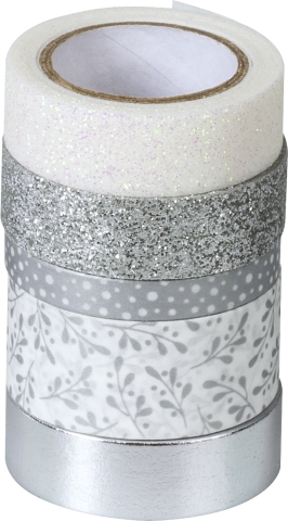 Páska lepicí papírová 5ks - efekt stříbrná 