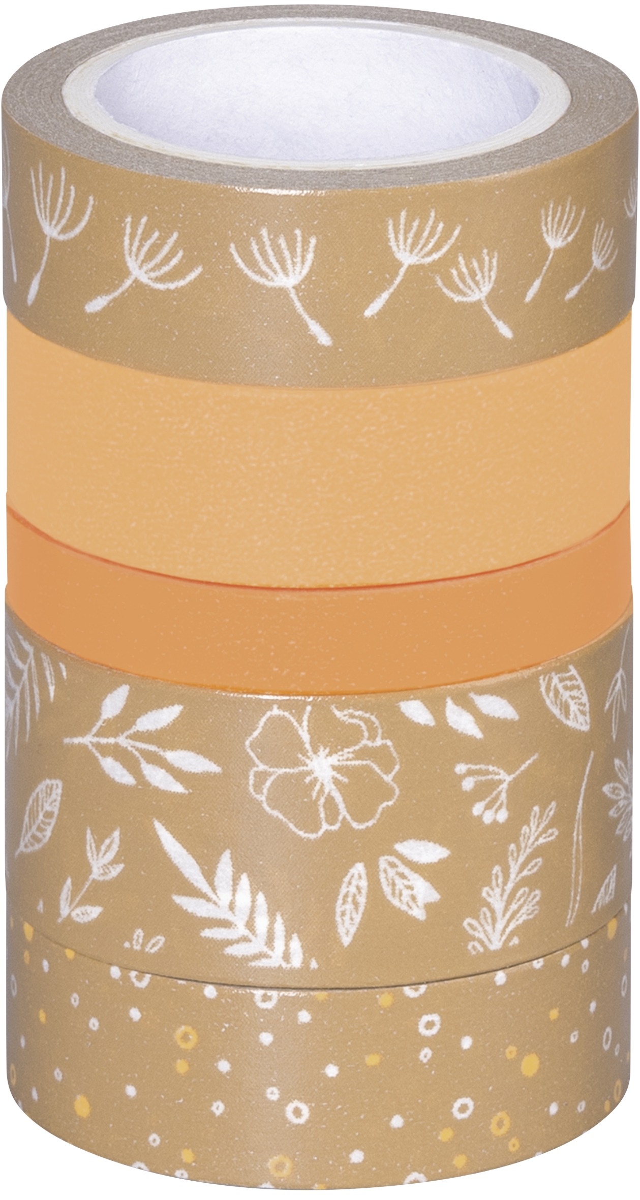 Páska lepicí papírová 5ks - natur lístky, oranžová