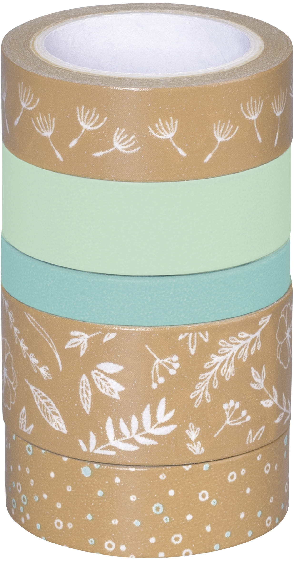 Páska lepicí papírová 5ks - natur lístky, modrá