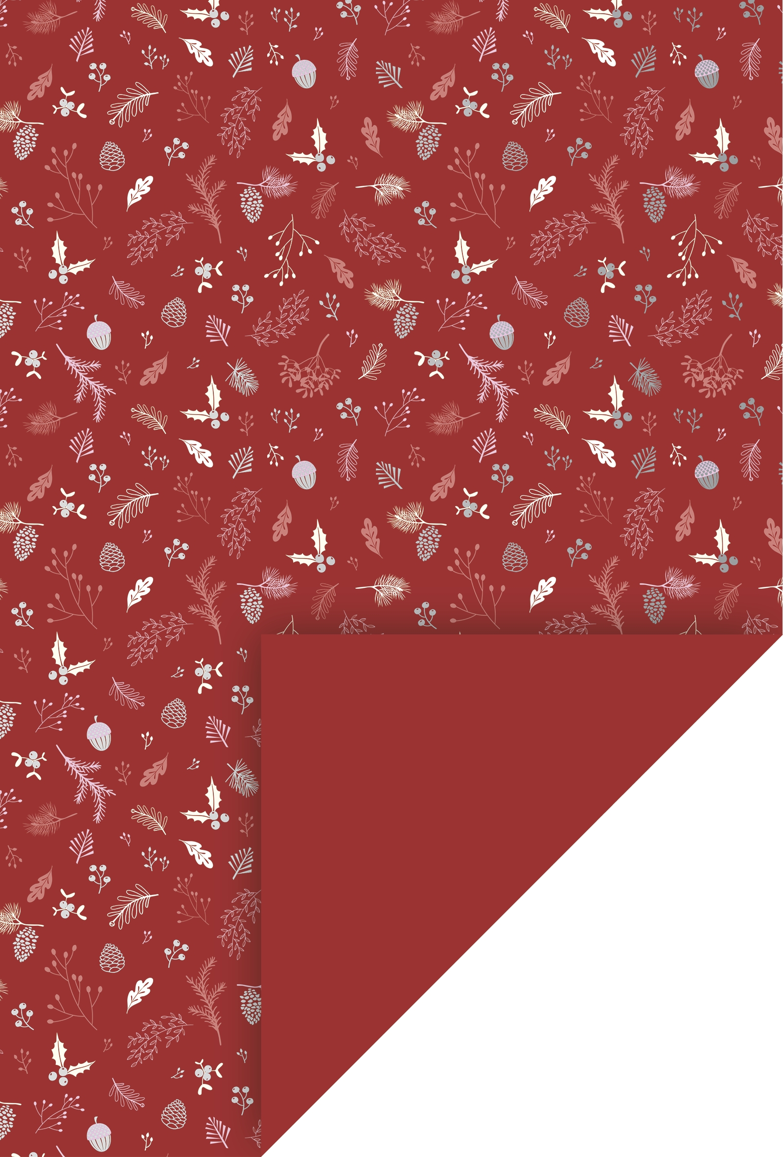 10 ks Karton A4 200g větvičky, šišky, červený/stříbrný