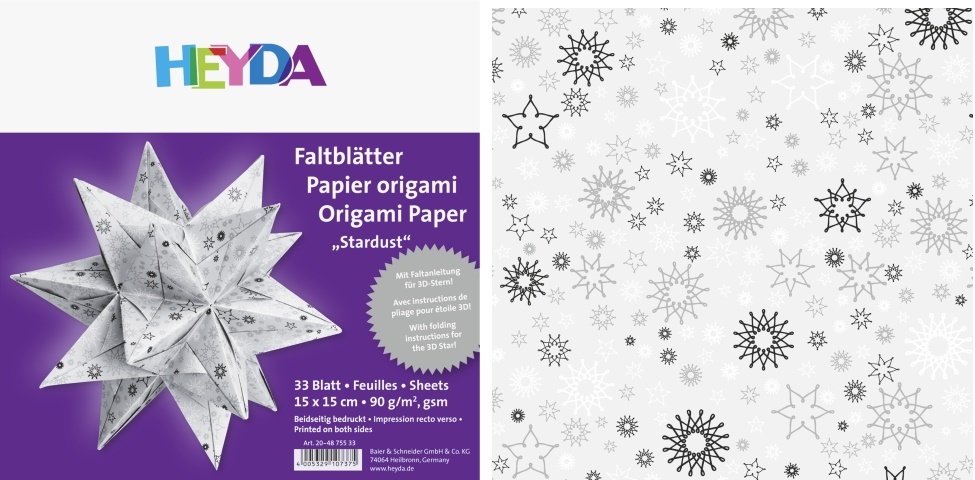 Origami papír 33ks vločky stříbrno/bílé - 15x15cm