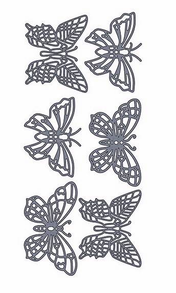 Obrysové samolepky 5ks, 10x23 cm - stříbrní motýli