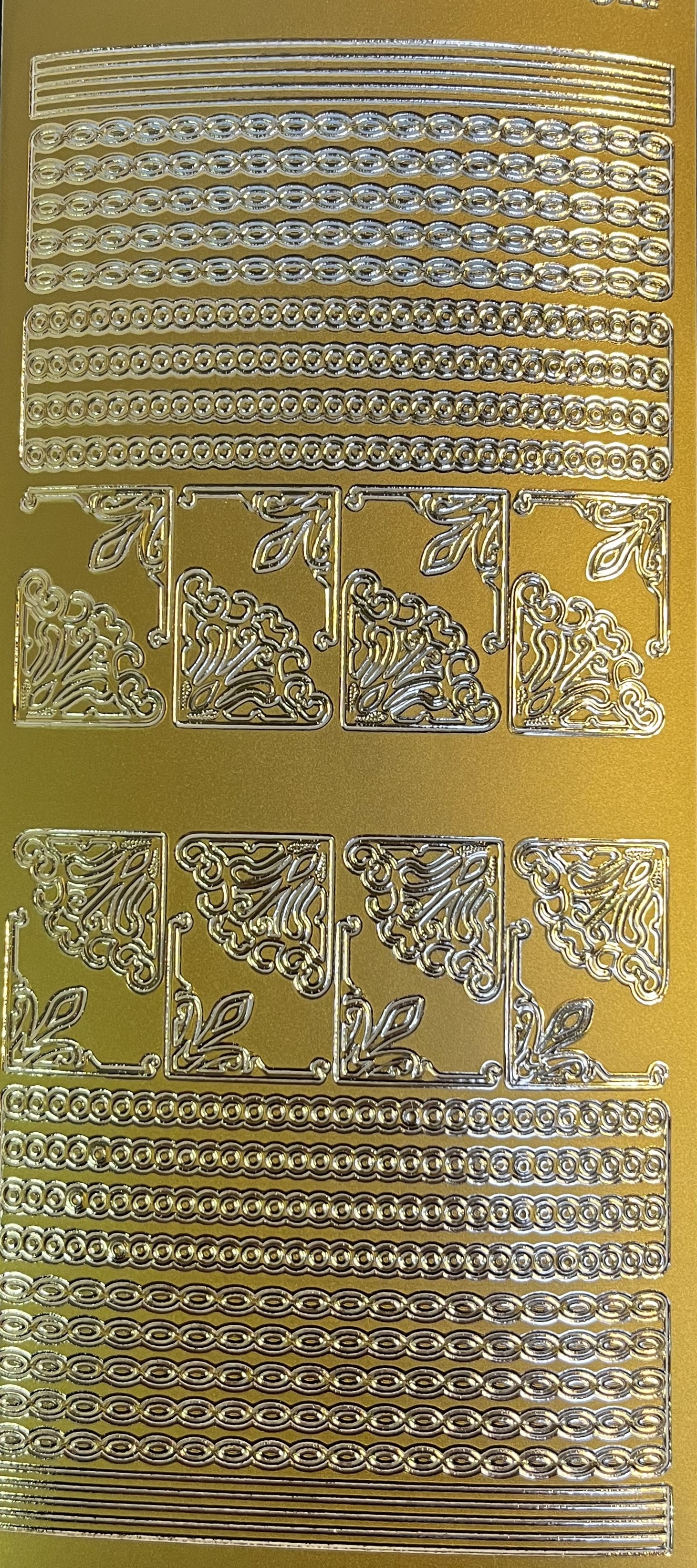 Obrysové samolepky 5ks, 10x23 cm  - rohy+linky, zlaté