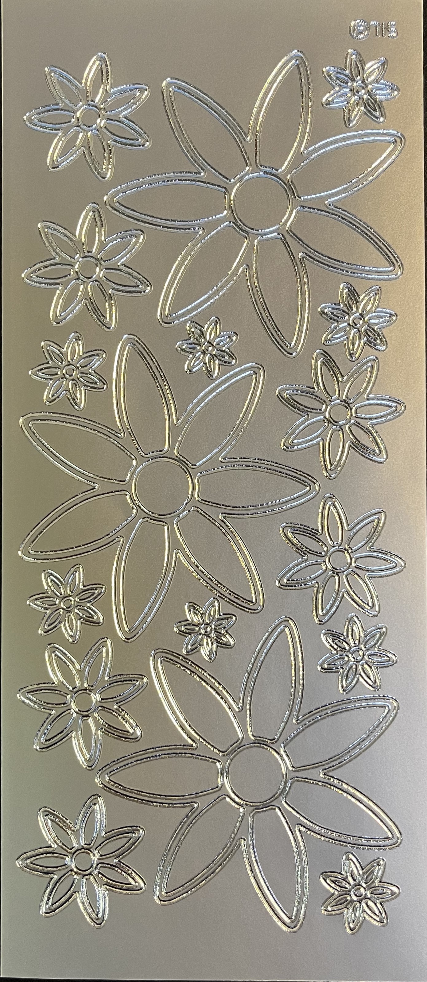 Obrysové samolepky 5ks, 10x23 cm - květy stříbrné 
