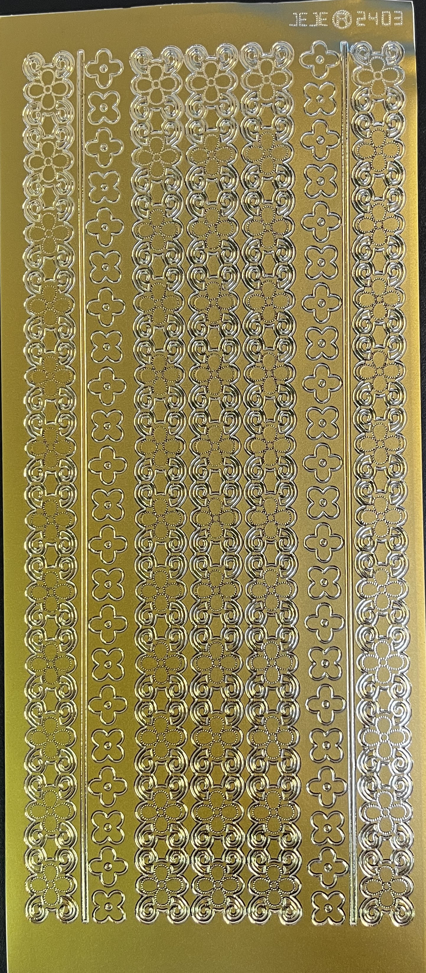 Obrysové samolepky 5ks, 10x23 cm - květy v pruhu, zlaté
