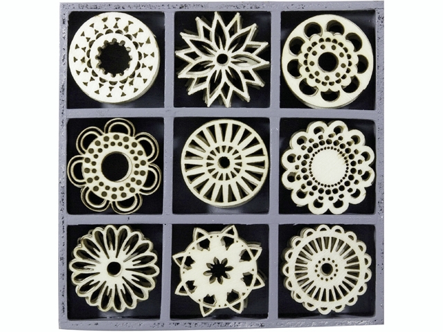 Dřevěné ozdoby v boxu 45ks - ornament