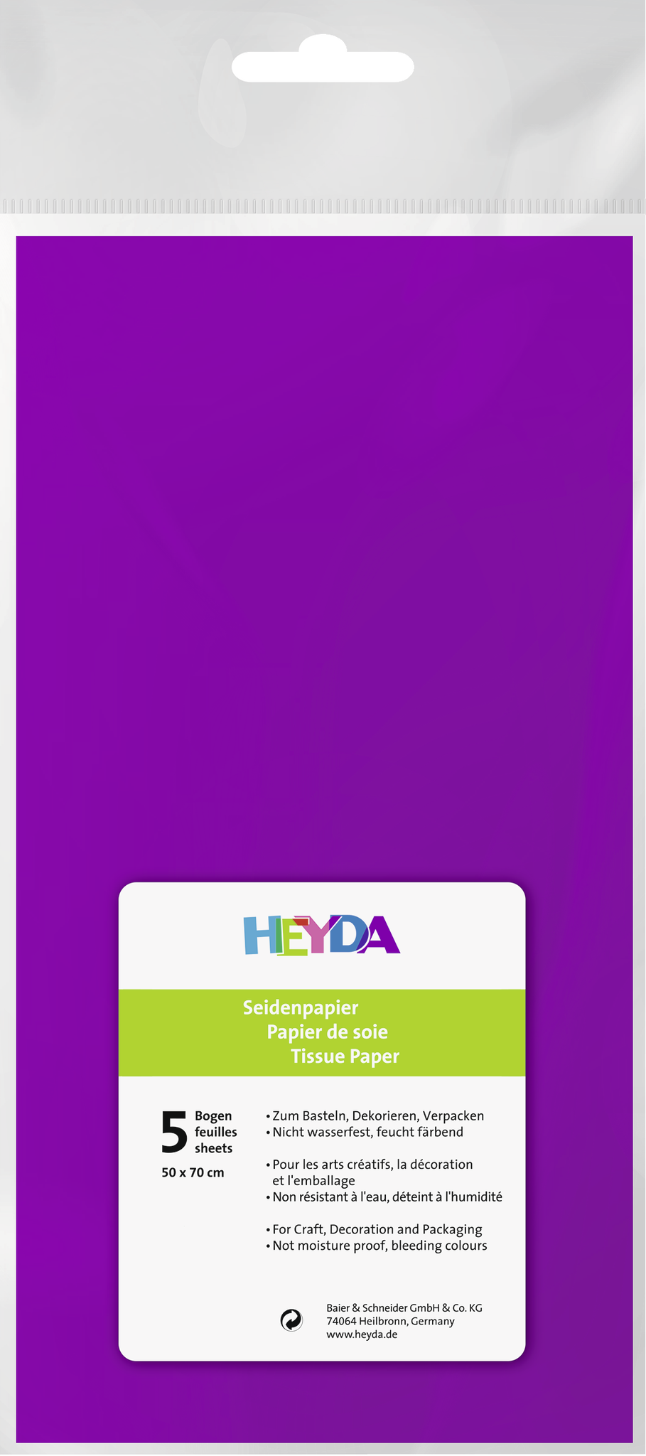 Hedvábný papír 50x70 fialový, 5 listů