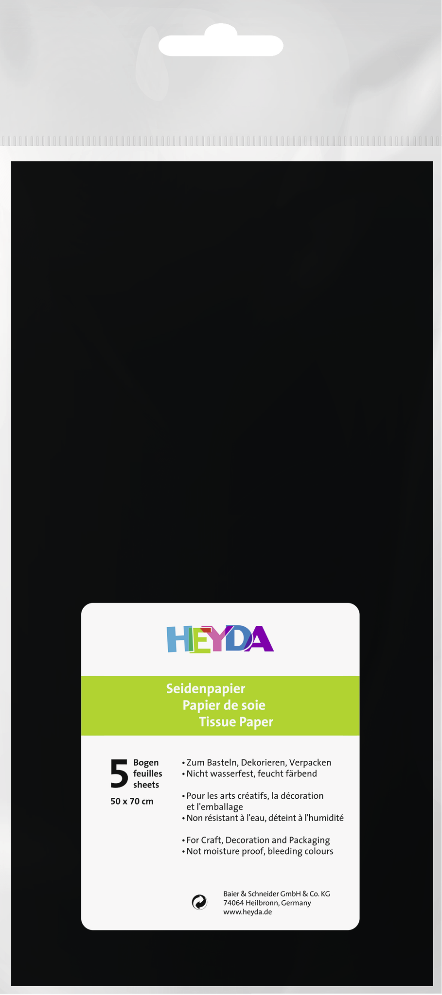 Hedvábný papír 50x70 černý, 5 listů