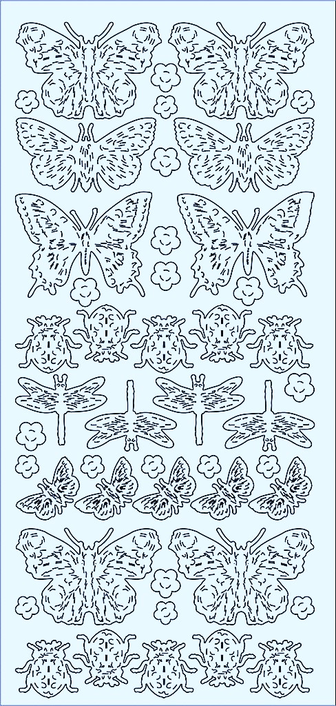 Obrysové samolepky 5ks, 10x23 cm - stříbrní motýli, berušky