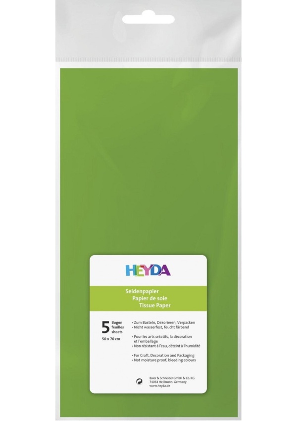 Hedvábný papír 50x70 světle zelený, 5 listů