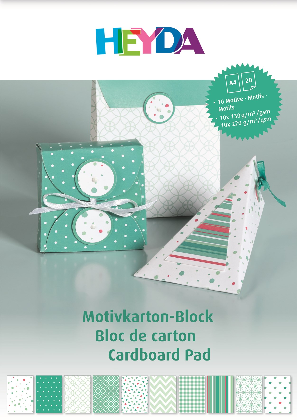 Blok barevných papírů A4 s motivy, 20 listů, tyrkysový mix