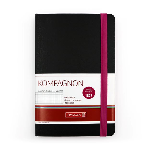 Blok A5 Kompagnon čtverečkovaný, černý, guma růžová