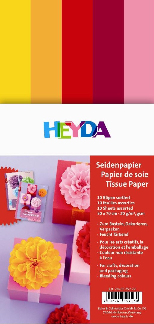 Hedvábný papír 50x70 žlutočervený mix, 10 listů