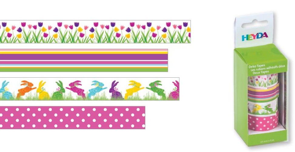 Páska lepicí papírová 4ks - zajíci, tulipány