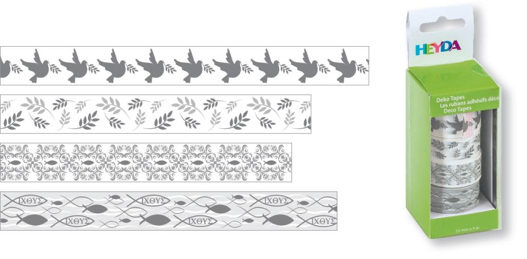 Páska lepicí papírová 4ks - bílá/stříbrná