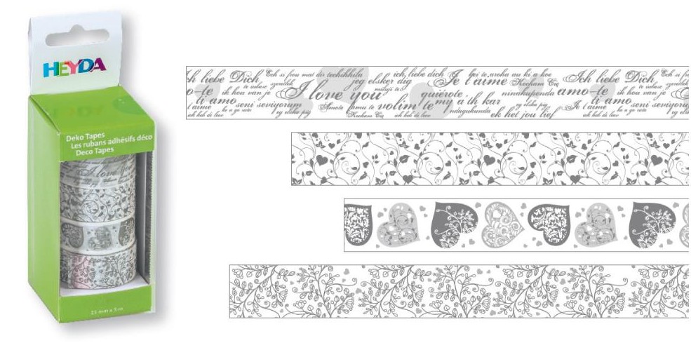 Páska lepicí papírová 4ks - svatební, bílá/stříbrná