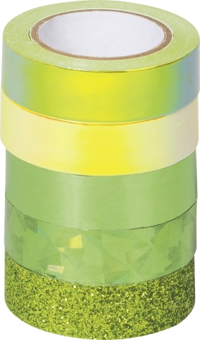 Páska lepicí papírová 5ks - lesk, glitr, hologram zelená 