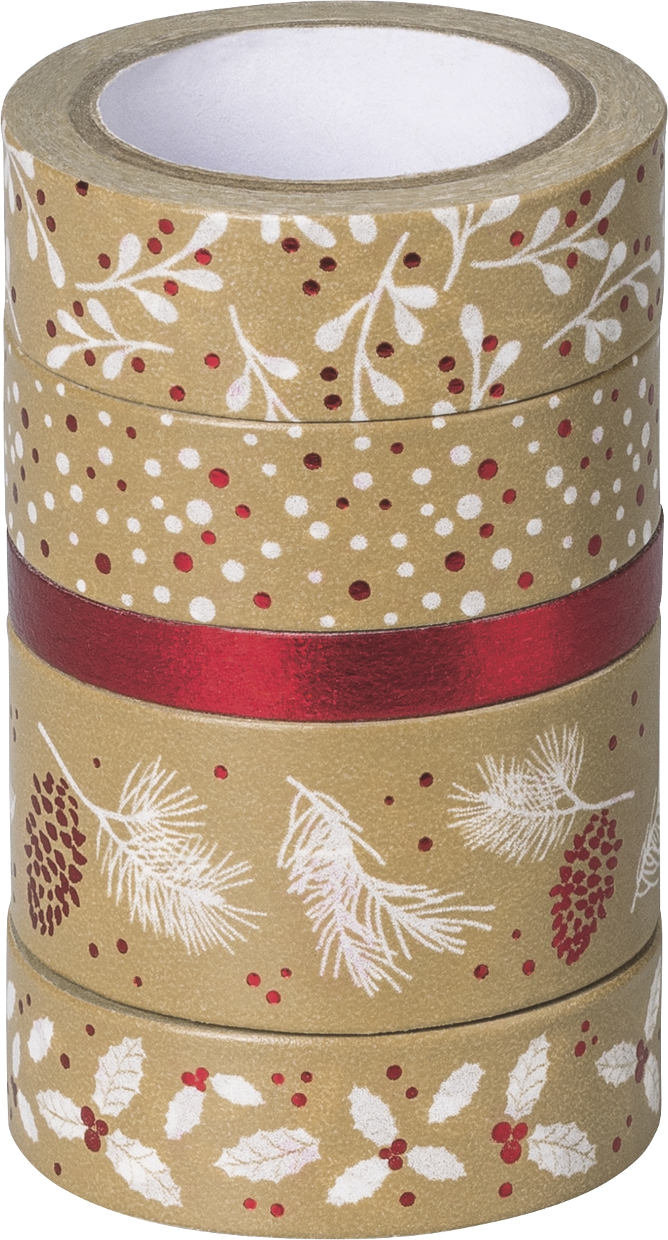 Páska lepicí papírová 5ks - natur červená