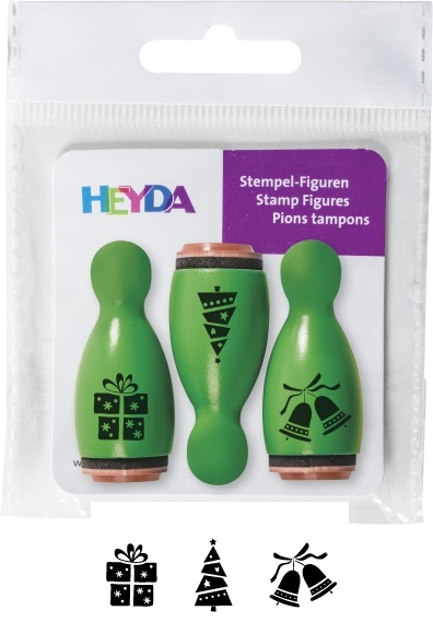 Razítka dřevěné kuželky - vánoce zelené 3ks