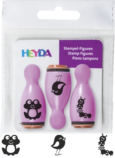 Razítka dřevěné kuželky - žába, pták 3ks