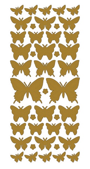 Obrysové samolepky 5ks, 10x23 cm - zlatí motýli, hologram