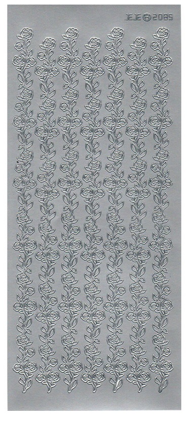 Obrysové samolepky 5ks, 10x23 cm - růže v pruhu, stříbrné