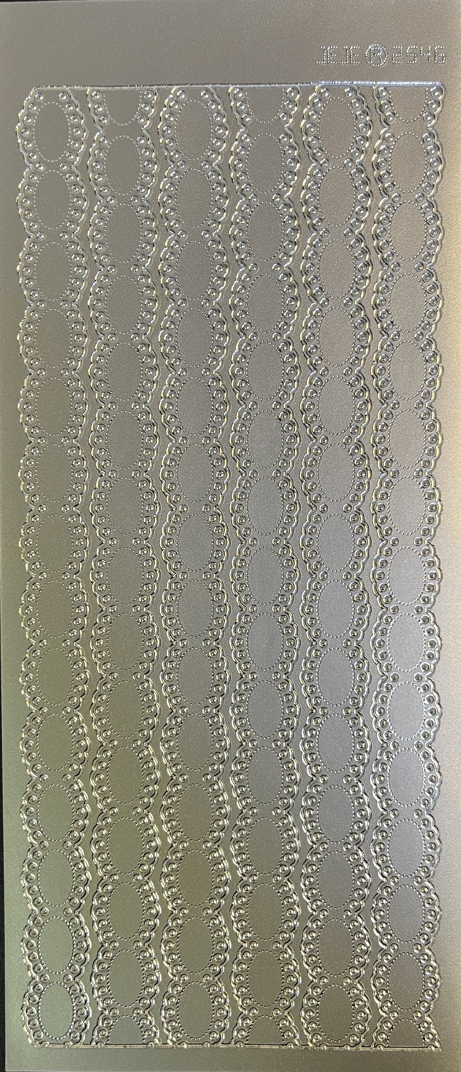 Obrysové samolepky 5ks, 10x23 cm - oválky bordura, stříbrné