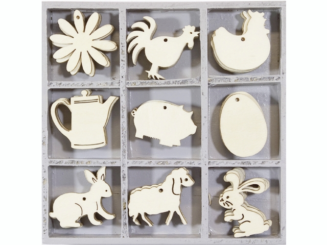 Dřevěné ozdoby v boxu 45ks - statek