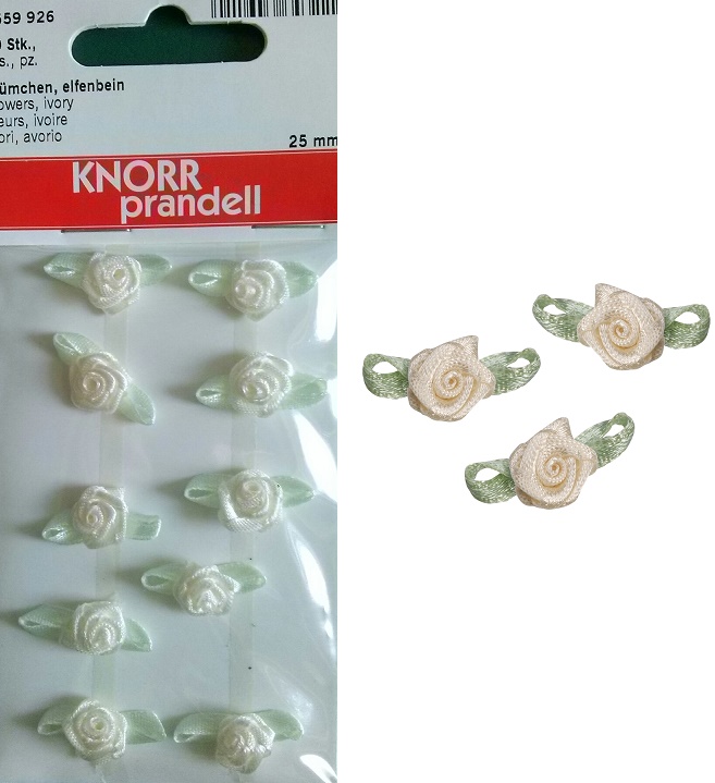 10 ks růžička 2,5cm krémová/zelená