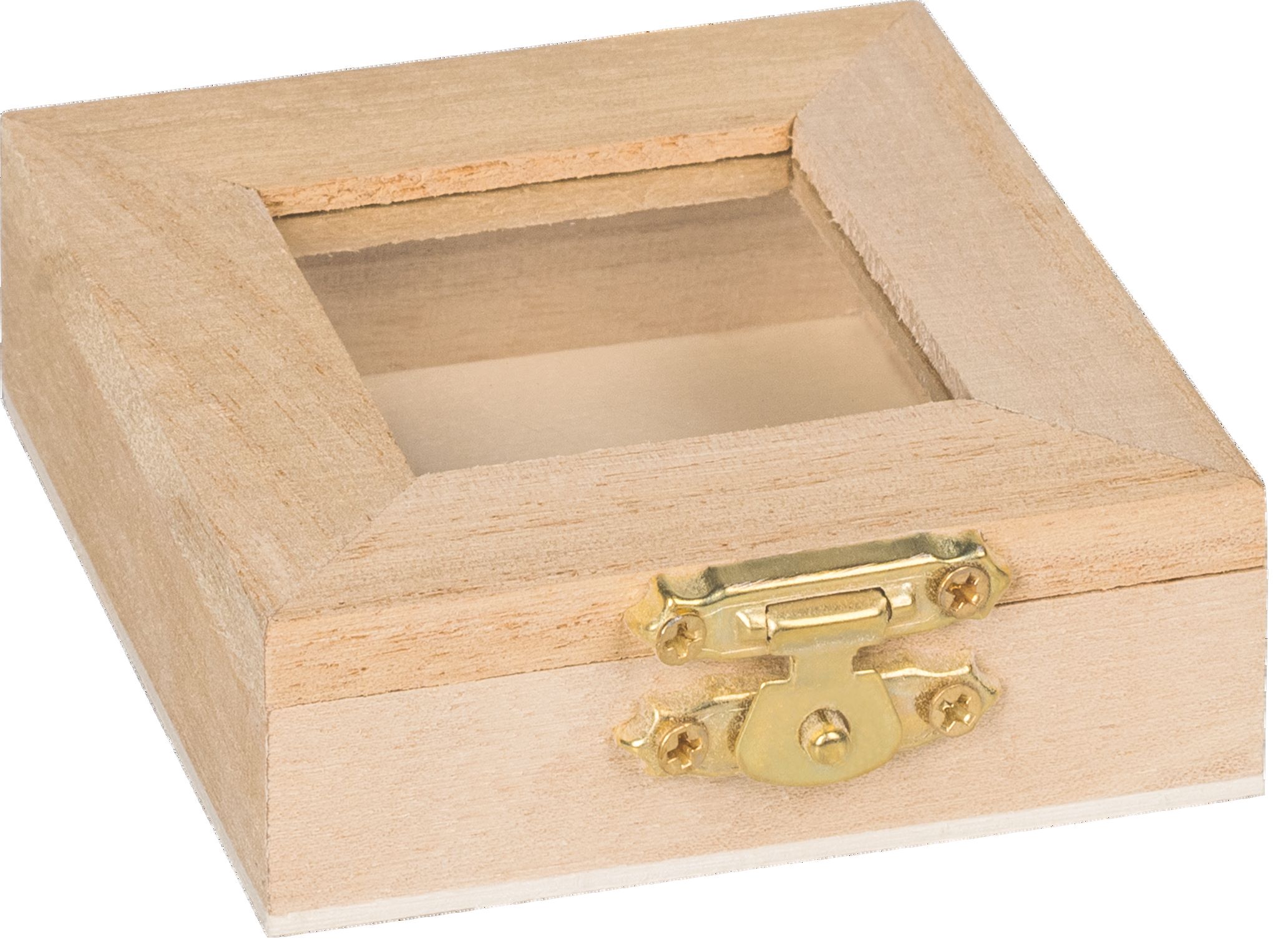 Truhlička dřevěná se sklem 7x7x2,5 cm