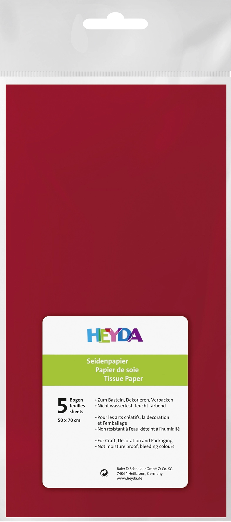 Hedvábný papír 50x70 středně červený, 5 listů
