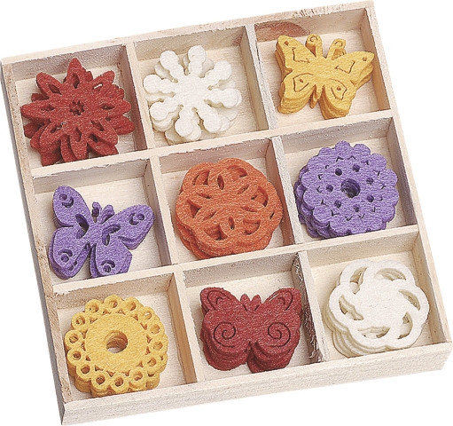 Filcové ozdoby v boxu 45ks - motýlci