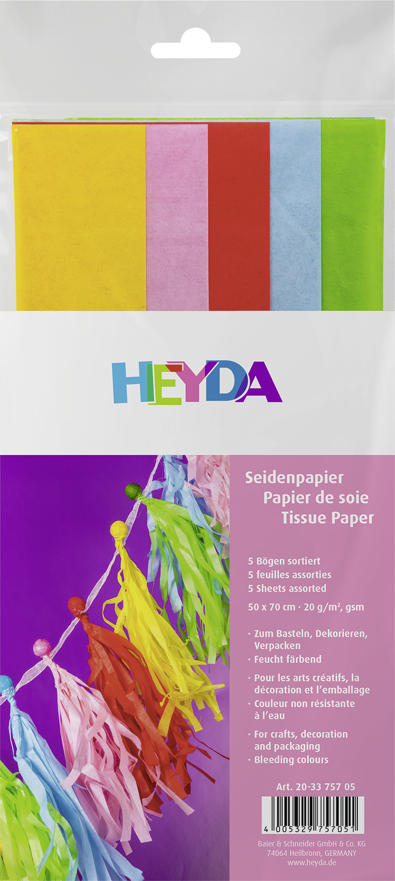 Hedvábný papír 50x70 mix světlých barev, 5 listů